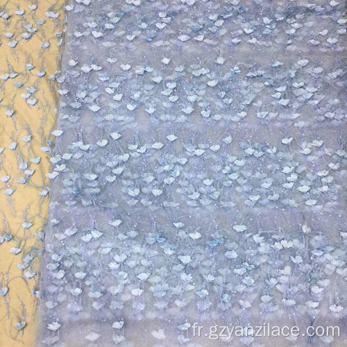 Tissu brodé de fleurs de perles bleues Feaher pour robes